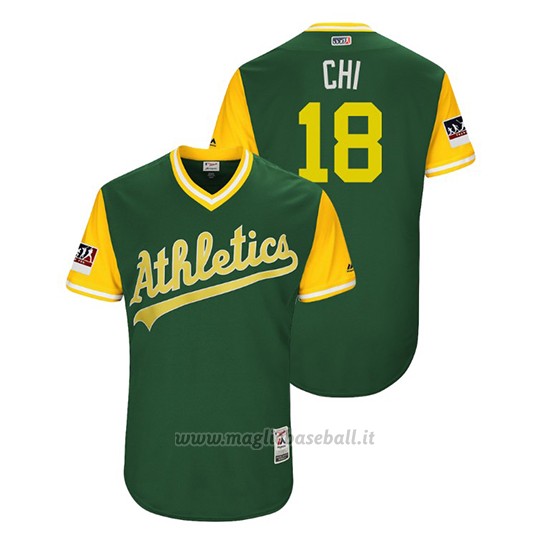 Maglia Baseball Uomo Oakland Athletics Chad Pinder 2018 Llws Players Weekend Chi Green